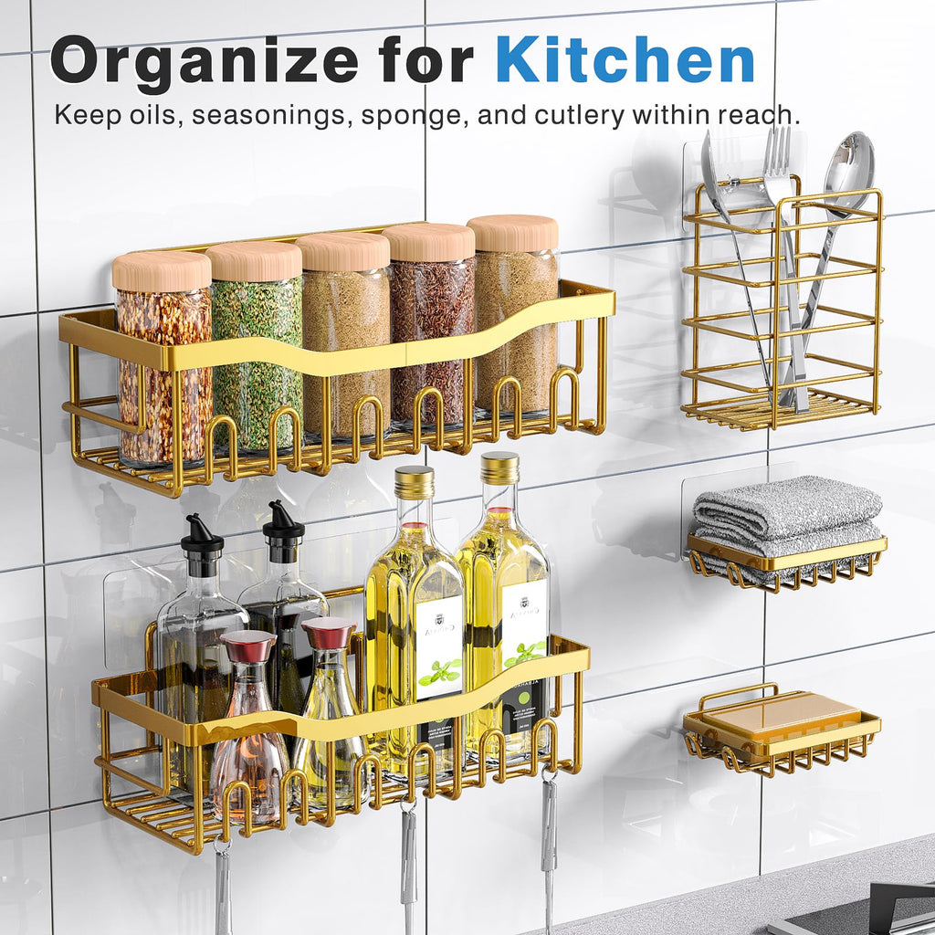 EUDELE Adhesive Shower Caddy, 5 Pack Rustproof Stainless Steel Bath Organizers With Large Capacity, No Drilling Shelves for Bathroom Storage & Home Decor