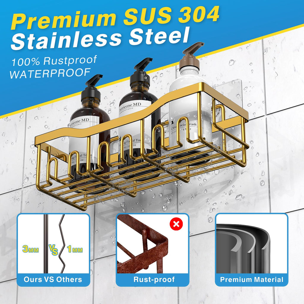 EUDELE Adhesive Shower Caddy, 5 Pack Rustproof Stainless Steel Bath Organizers With Large Capacity, No Drilling Shelves for Bathroom Storage & Home Decor