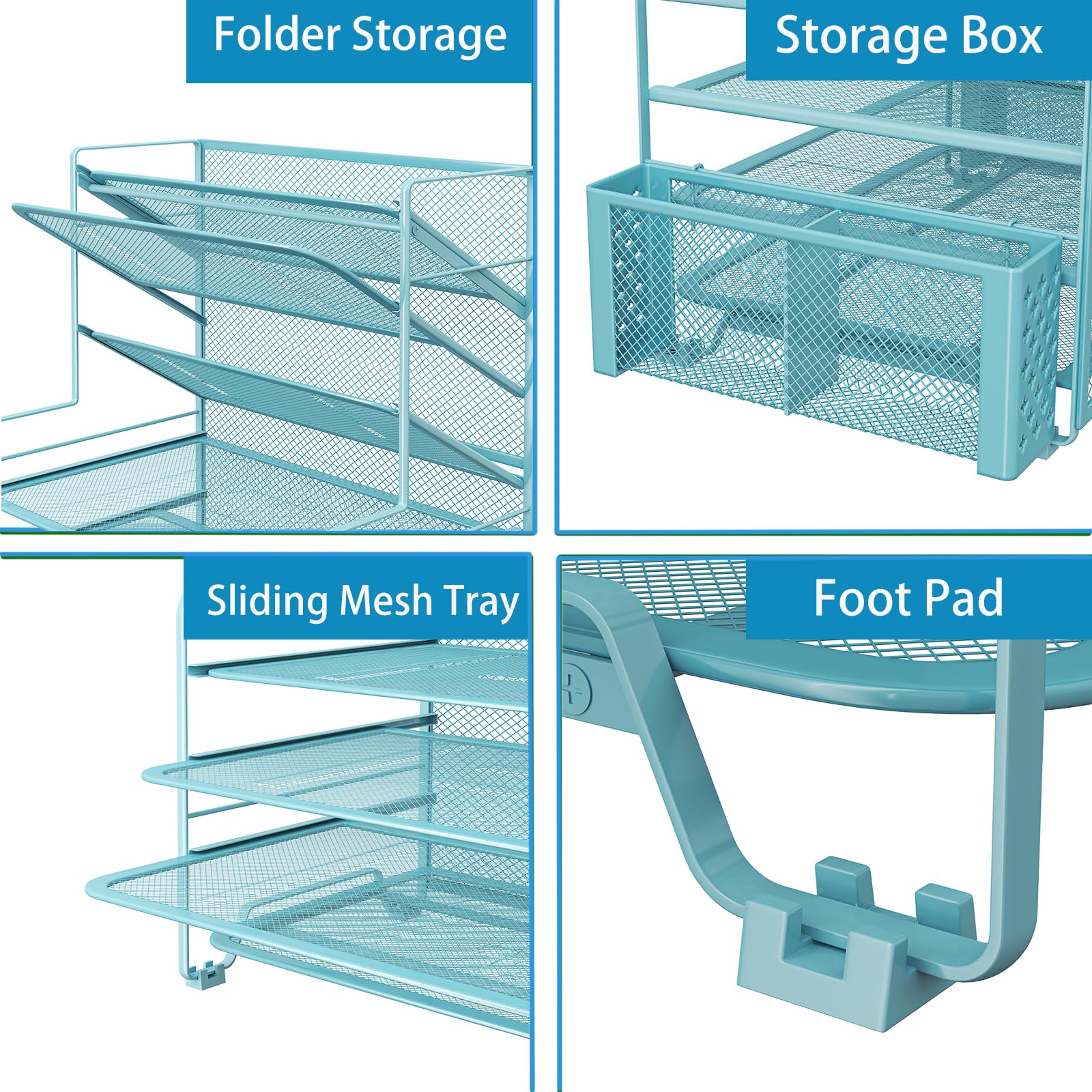 Simple Trending 7 Tier Desk File Organizer, Letter Tray Paper Organizer with Pen Holder and Metal Hanging Basket, Black