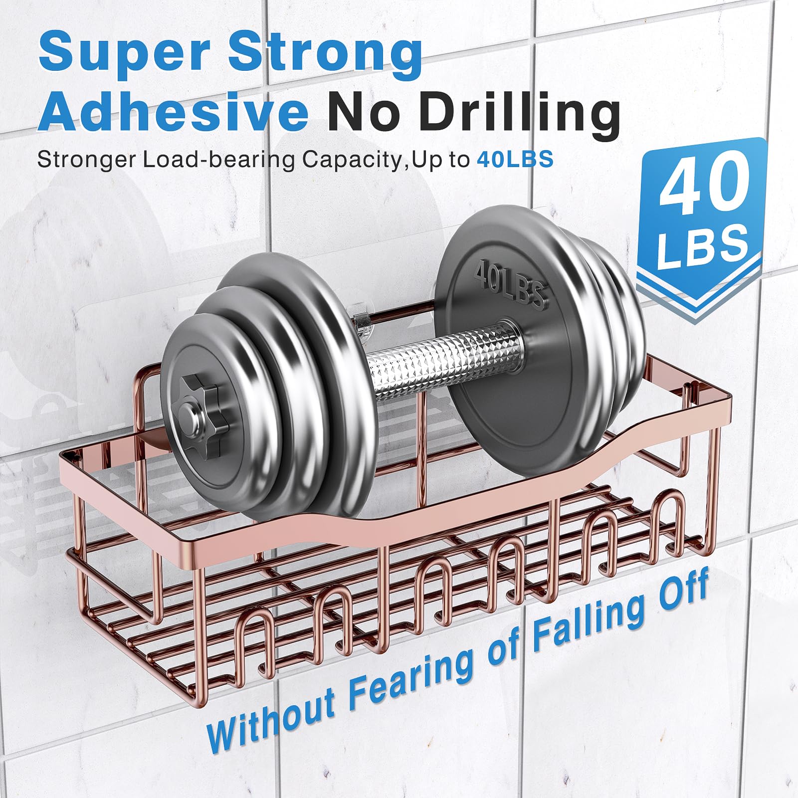 EUDELE Adhesive Shower Caddy, 5 Pack Rustproof Stainless Steel Bath Organizers With Large Capacity, No Drilling Shelves for Bathroom Storage & Home Decor