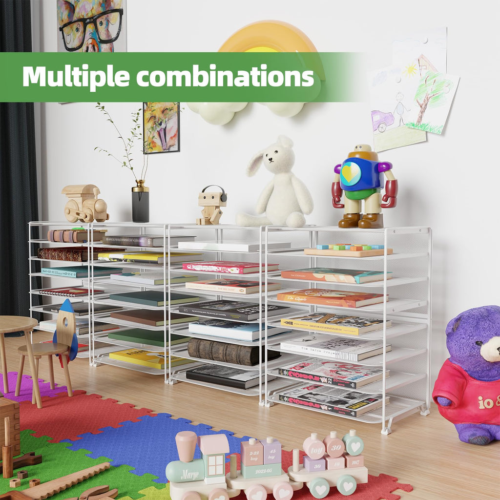 Simple Trending 7 Tier Desk File Organizer, Letter Tray Paper Organizer with Pen Holder and Metal Hanging Basket, Black