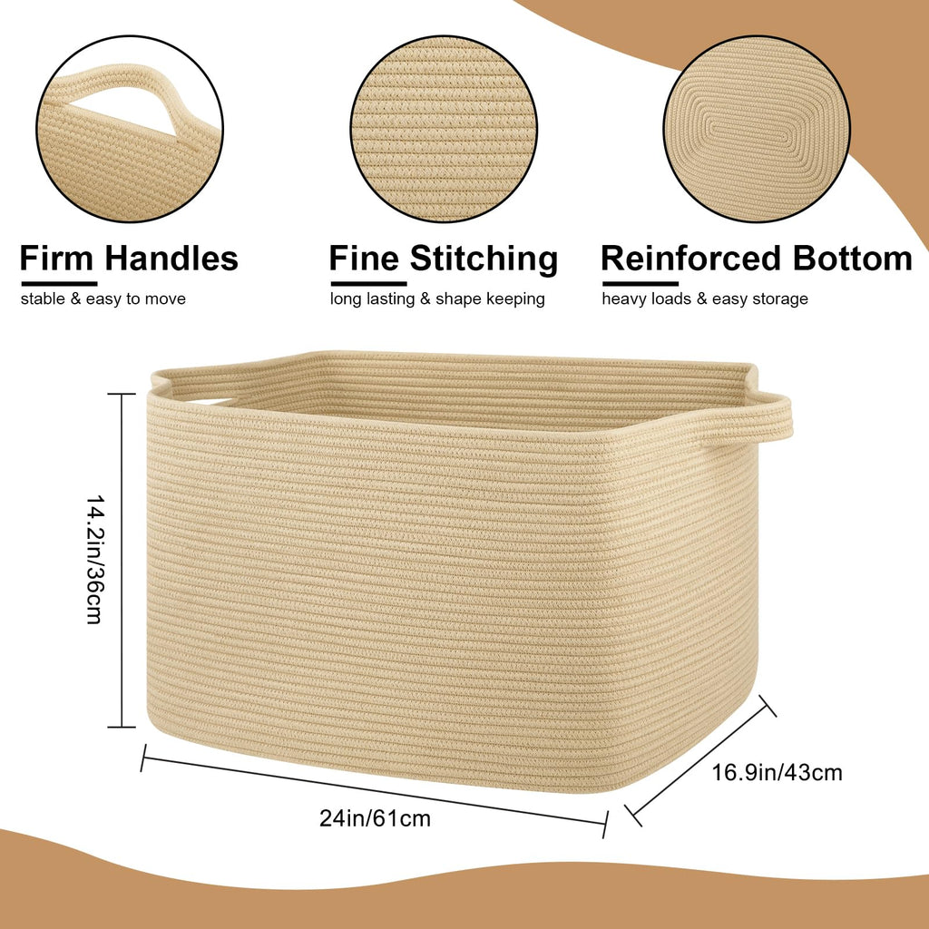 95L Extra Large Blanket Basket, 24" x 16.9" x 14.2" Woven Storage Basket for Living Room, Rectangle Nursery Blanket Storage for Toys, Towels, Dirty Clothes (Black)