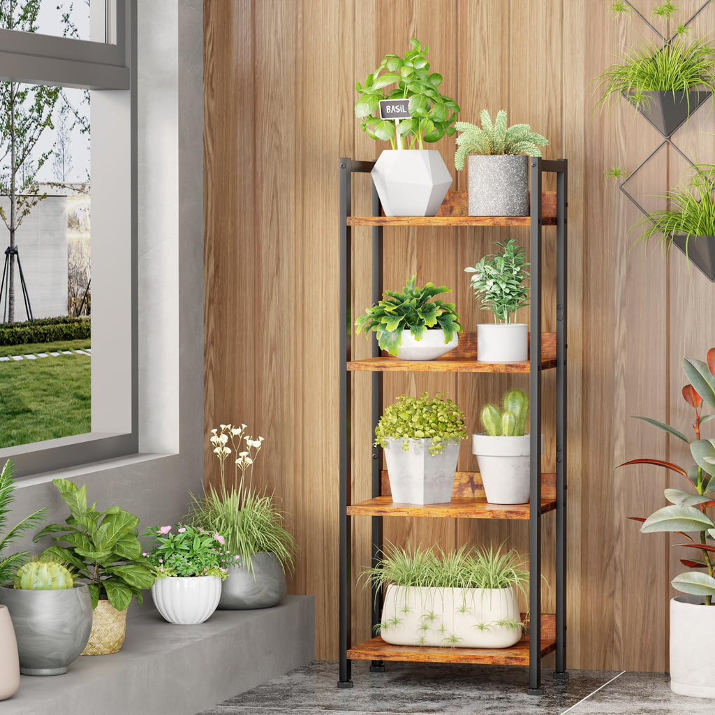 Furologee 5 Tier Bookshelf with Drawer, Tall Narrow Bookcase with Shelves, Wood and Metal Bookshelves Storage Organizer, Industrial Display Standing Shelf Unit for Bedroom, Living Room, Rustic Brown