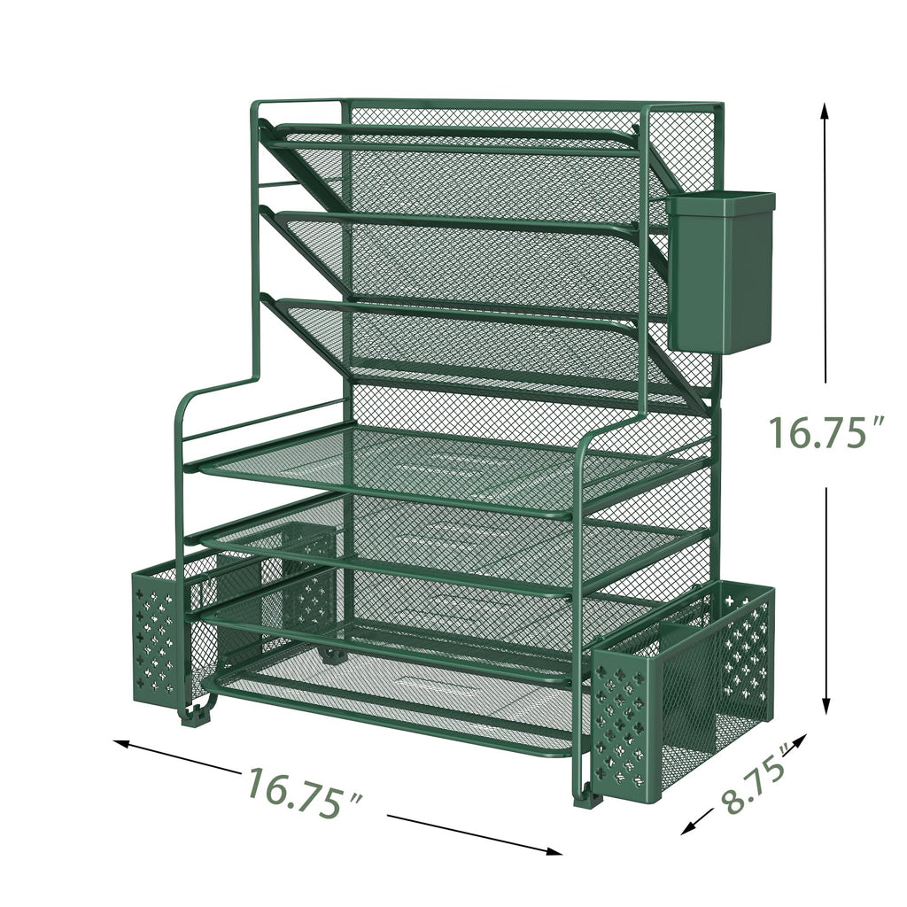 Simple Trending 7 Tier Desk File Organizer, Letter Tray Paper Organizer with Pen Holder and Metal Hanging Basket, Black