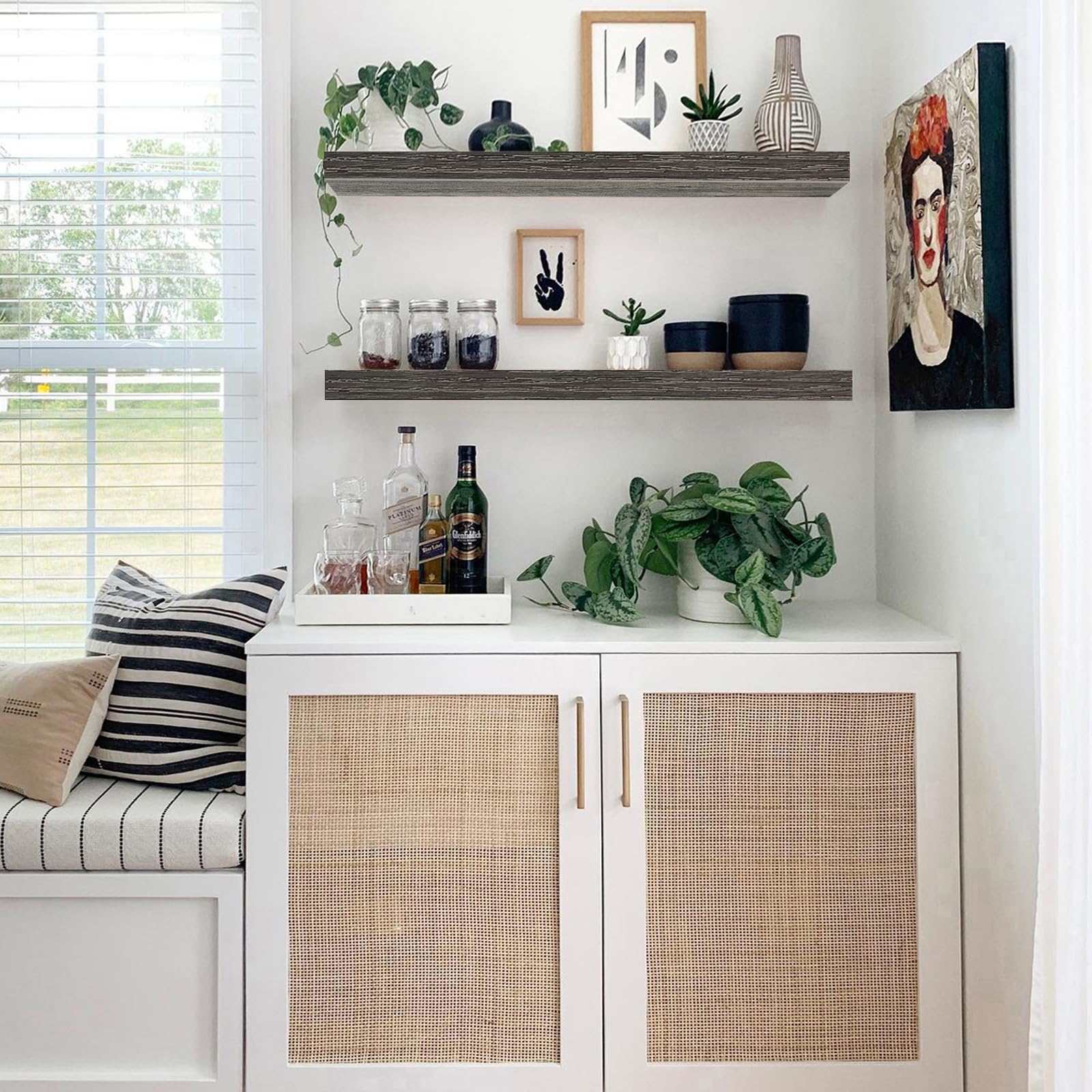 QEEIG Bathroom Floating Shelves for Wall - 15.7" Wall Mounted Shelf Over Toilet Farmhouse Home Decor Display Bookshelf Small 15.7 x 6.7 inch Set of 2, Rustic Brown (008-40BN)