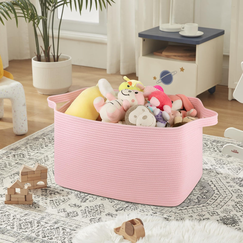 95L Extra Large Blanket Basket, 24" x 16.9" x 14.2" Woven Storage Basket for Living Room, Rectangle Nursery Blanket Storage for Toys, Towels, Dirty Clothes (Black)