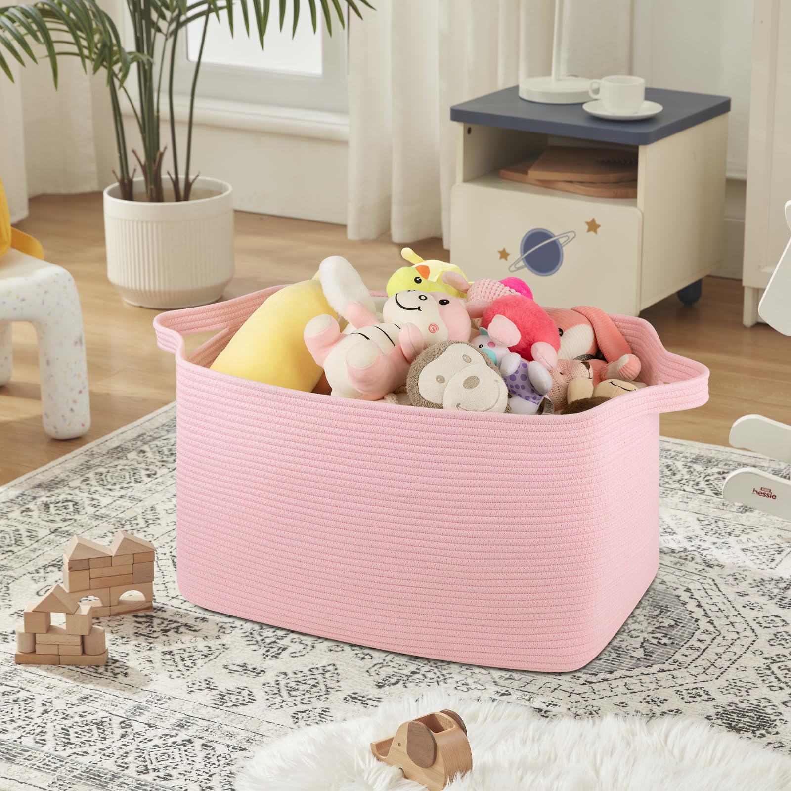 95L Extra Large Blanket Basket, 24" x 16.9" x 14.2" Woven Storage Basket for Living Room, Rectangle Nursery Blanket Storage for Toys, Towels, Dirty Clothes (Black)