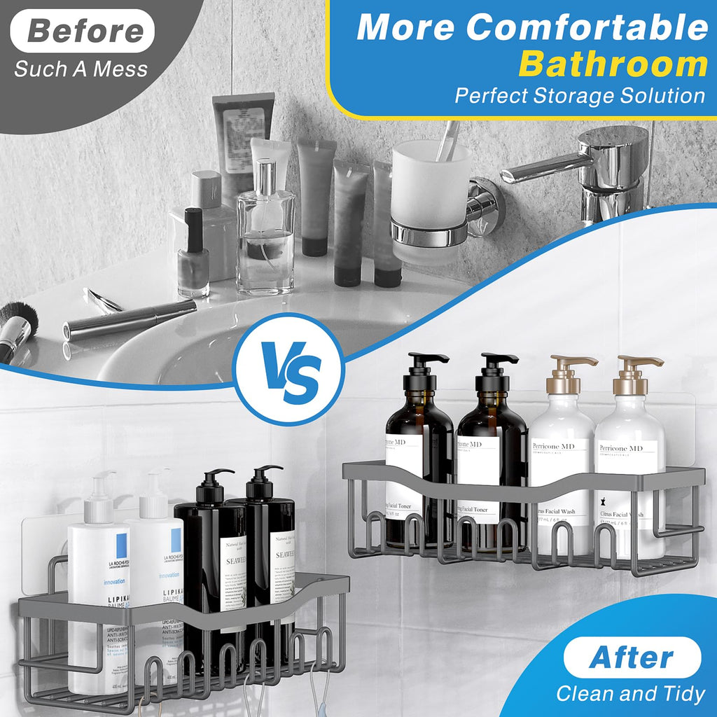 EUDELE Adhesive Shower Caddy, 5 Pack Rustproof Stainless Steel Bath Organizers With Large Capacity, No Drilling Shelves for Bathroom Storage & Home Decor