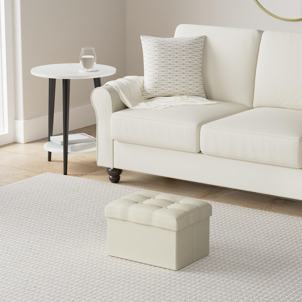 LINMAGCO Ottoman Storage Ottoman with Storage Small Foot Rest Stool Under Desk Stool Short Folding Footrest Linen Cloth Dark Gray 16X12X12IN