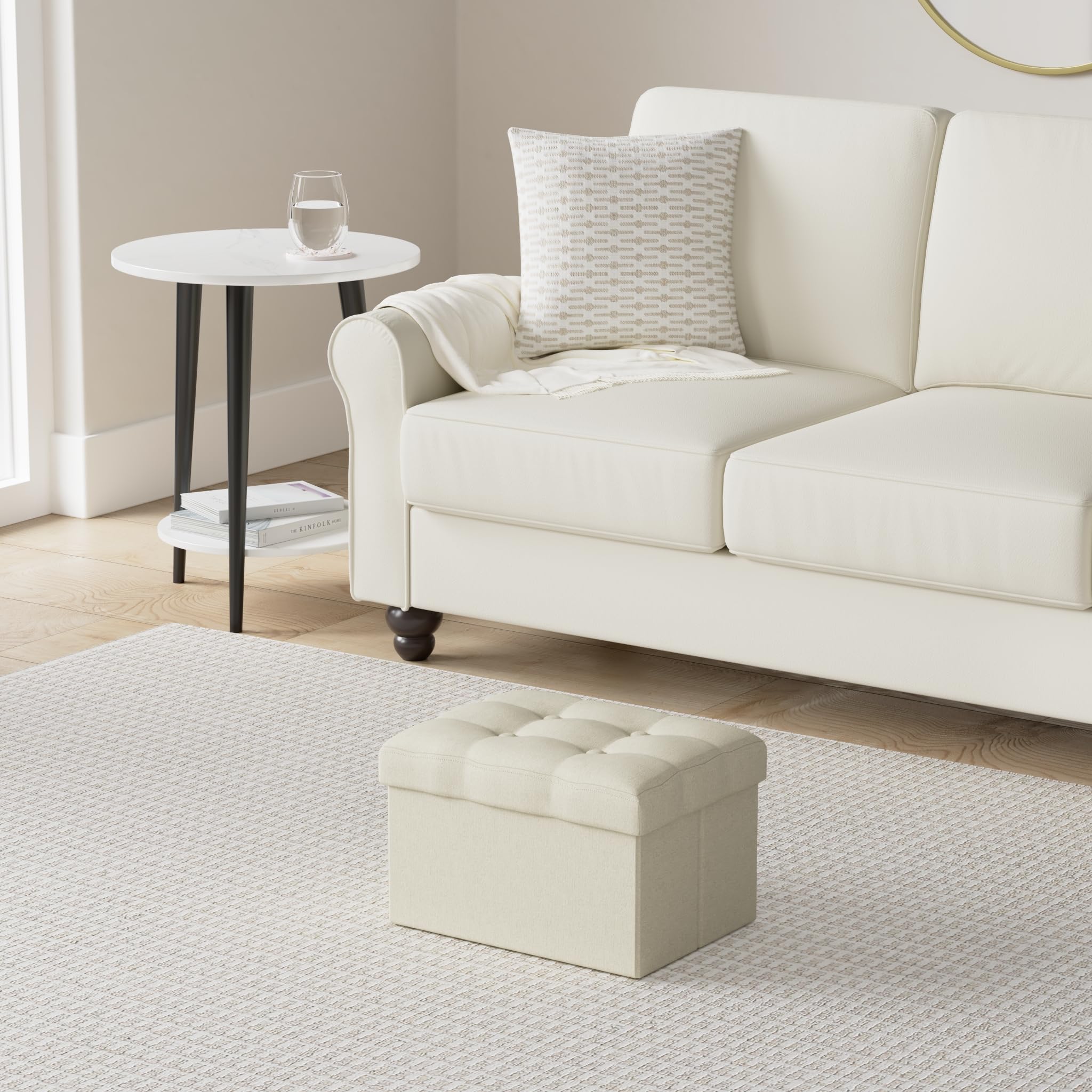 LINMAGCO Ottoman Storage Ottoman with Storage Small Foot Rest Stool Under Desk Stool Short Folding Footrest Linen Cloth Dark Gray 16X12X12IN