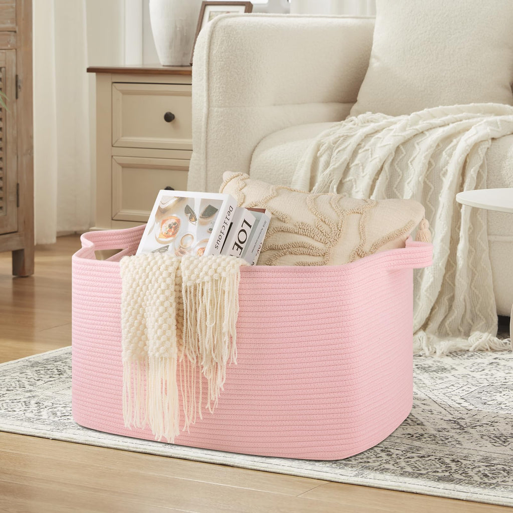 95L Extra Large Blanket Basket, 24" x 16.9" x 14.2" Woven Storage Basket for Living Room, Rectangle Nursery Blanket Storage for Toys, Towels, Dirty Clothes (Black)