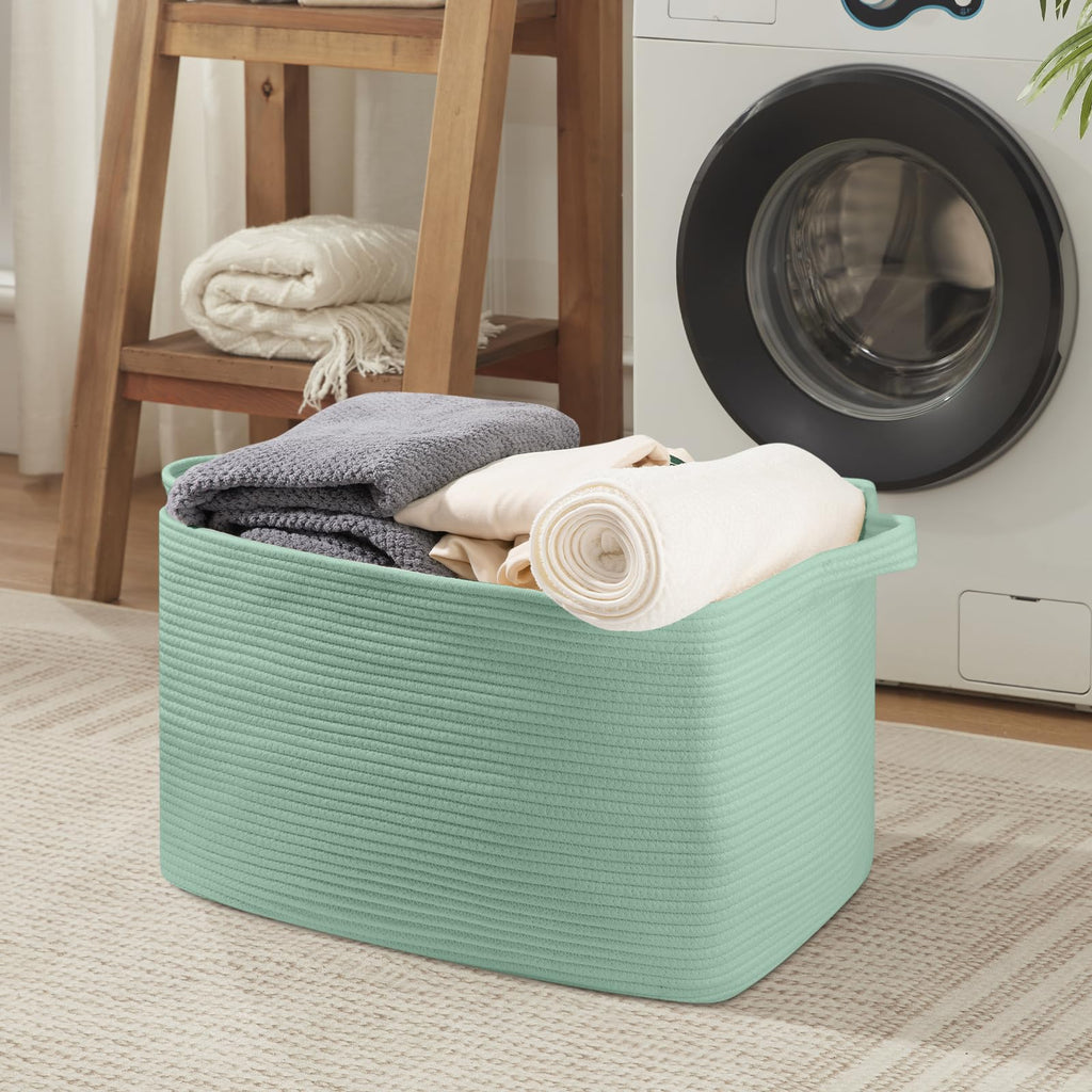 95L Extra Large Blanket Basket, 24" x 16.9" x 14.2" Woven Storage Basket for Living Room, Rectangle Nursery Blanket Storage for Toys, Towels, Dirty Clothes (Black)