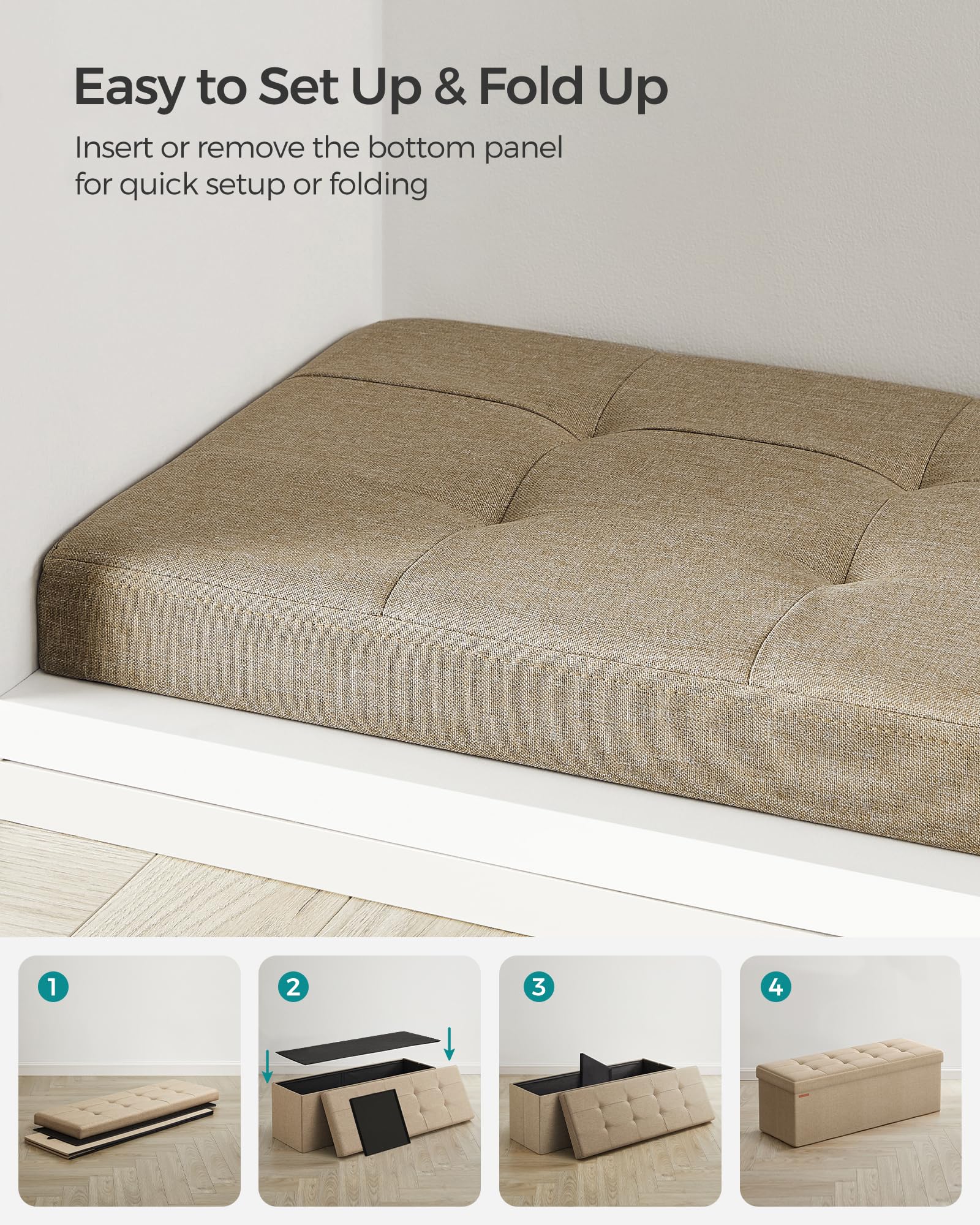 SONGMICS Mazie Collection - 30 Inches Folding Storage Ottoman Bench, Ottoman Foot Rest, End of Bed Bench, Storage Chest, Load 660 lb, for Living Room, Bedroom, Entryway, Ink Black ULSF047B01