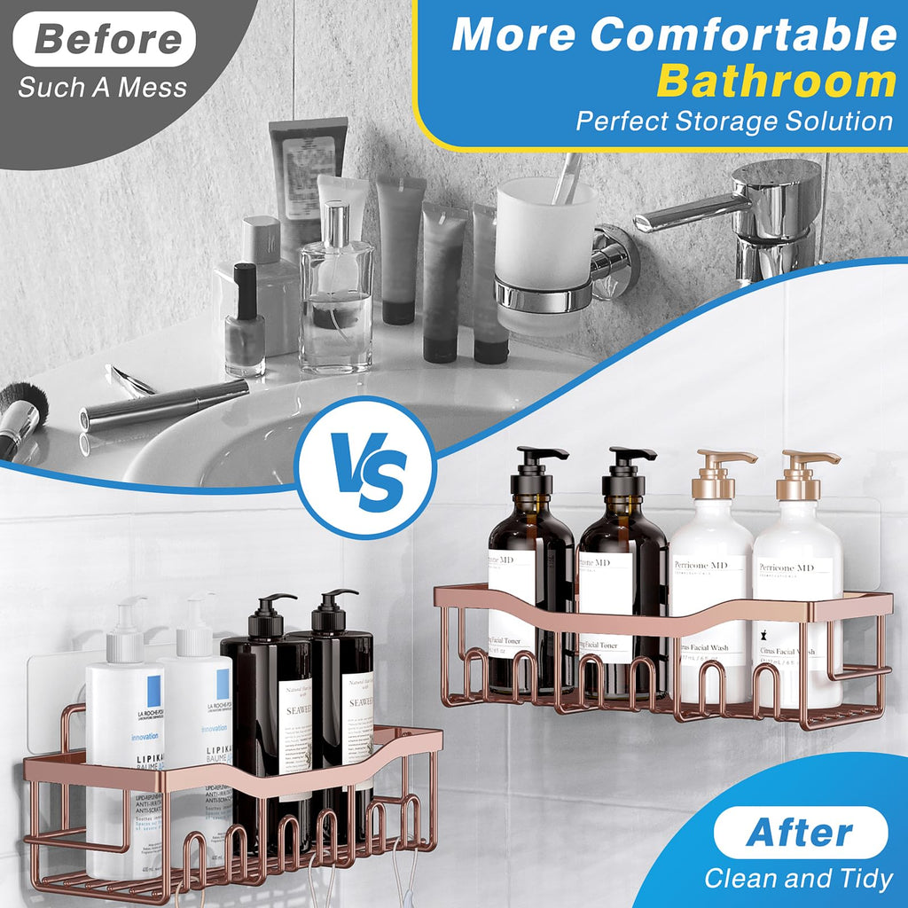 EUDELE Adhesive Shower Caddy, 5 Pack Rustproof Stainless Steel Bath Organizers With Large Capacity, No Drilling Shelves for Bathroom Storage & Home Decor