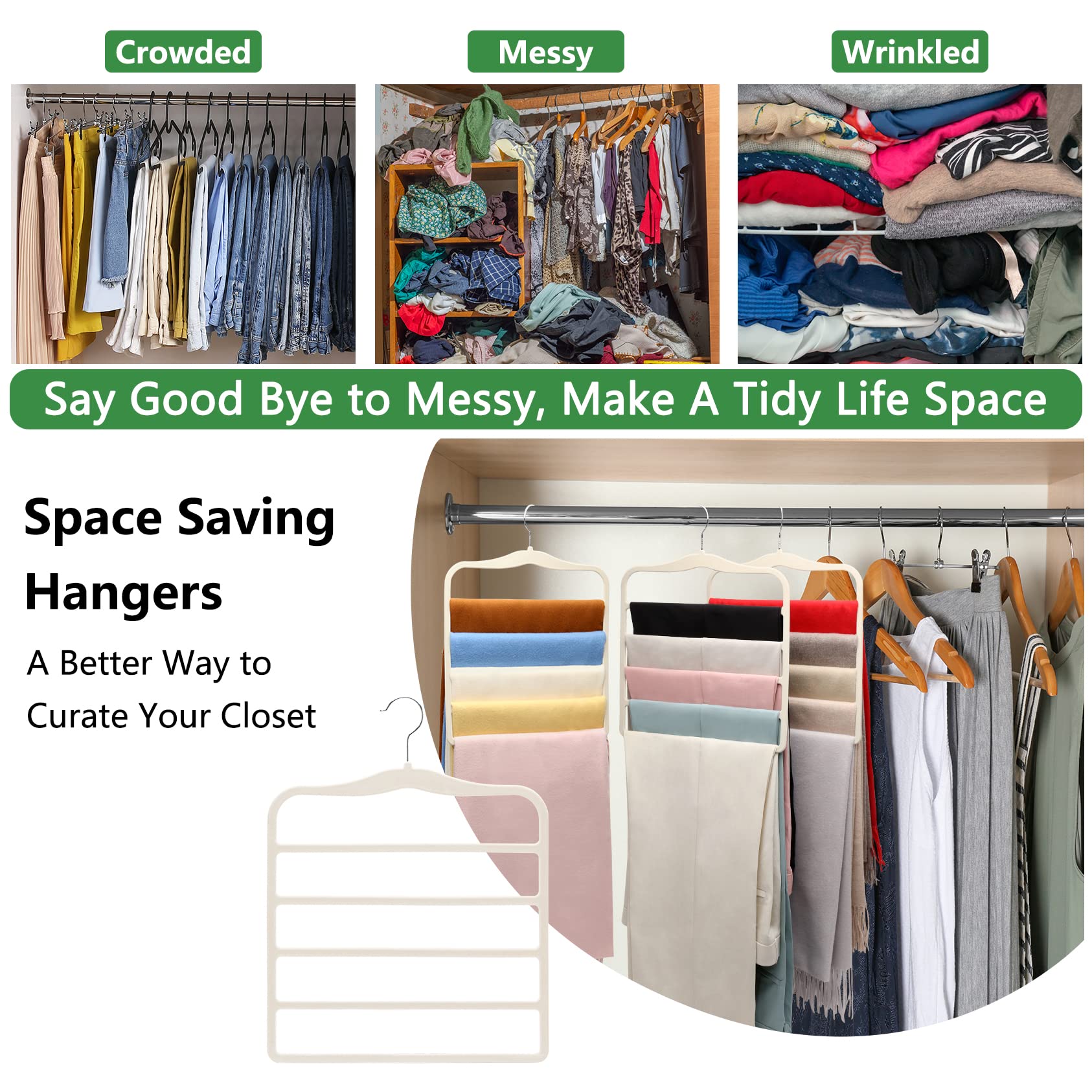 Closet Organizers and Storage,3 Pack Organization and Storage Pants-Hangers-Space-Saving,Velvet Hanger for Dorm Room for College Students Girls Boys Guys Hanging Jean Scarf