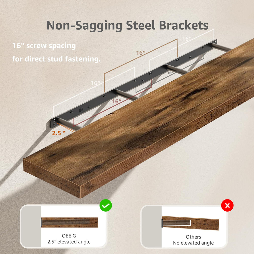 QEEIG Bathroom Floating Shelves for Wall - 15.7" Wall Mounted Shelf Over Toilet Farmhouse Home Decor Display Bookshelf Small 15.7 x 6.7 inch Set of 2, Rustic Brown (008-40BN)