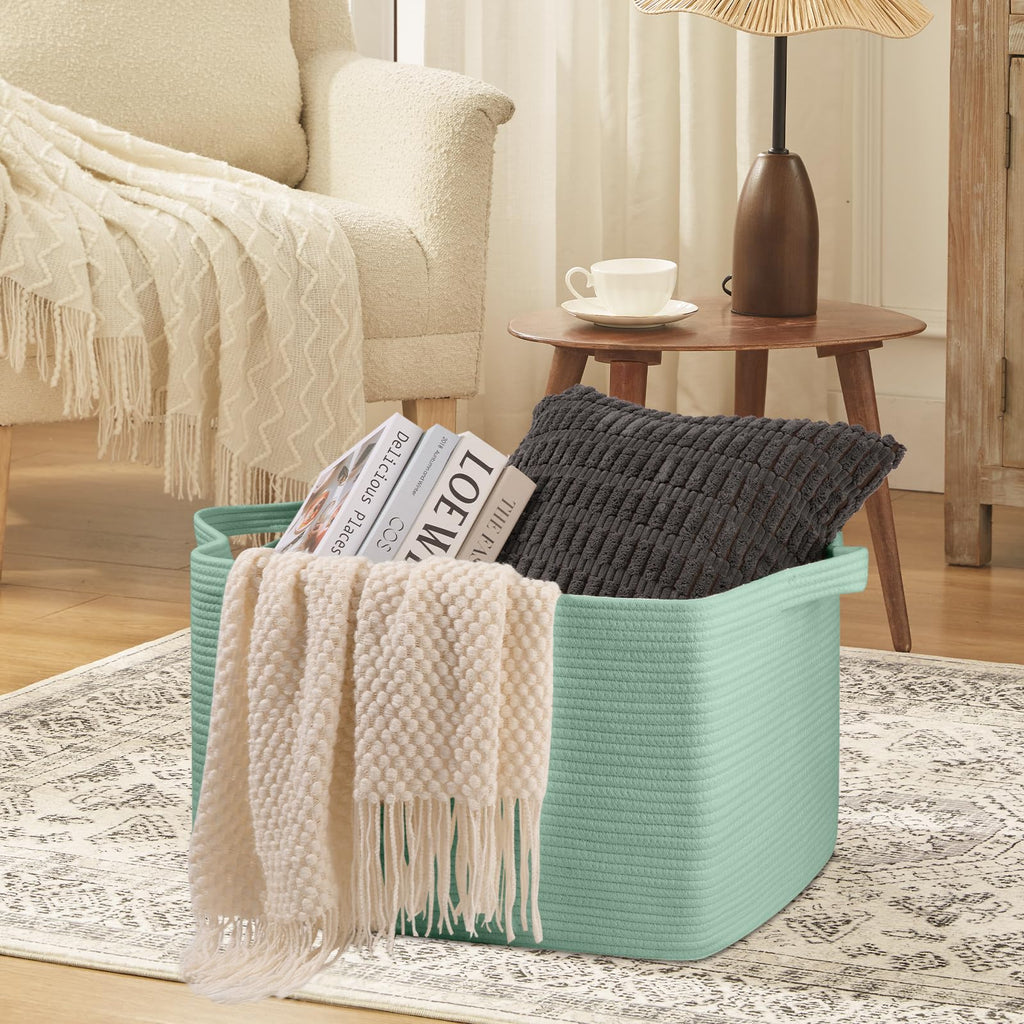 95L Extra Large Blanket Basket, 24" x 16.9" x 14.2" Woven Storage Basket for Living Room, Rectangle Nursery Blanket Storage for Toys, Towels, Dirty Clothes (Black)