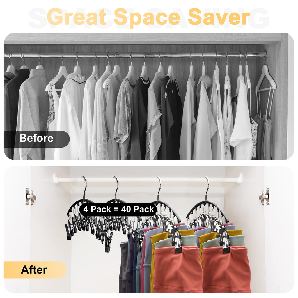 Legging Organizer for Closet, Metal Yoga Pants Hangers 2 Pack w/10 Clips Holds 20 Leggings, Space Saving Hanging Closet Organizer w/Rubber Coated Closet Organizers and Storage, Black