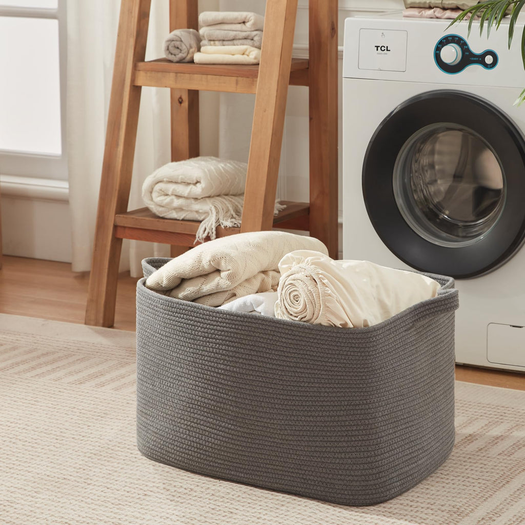 95L Extra Large Blanket Basket, 24" x 16.9" x 14.2" Woven Storage Basket for Living Room, Rectangle Nursery Blanket Storage for Toys, Towels, Dirty Clothes (Black)