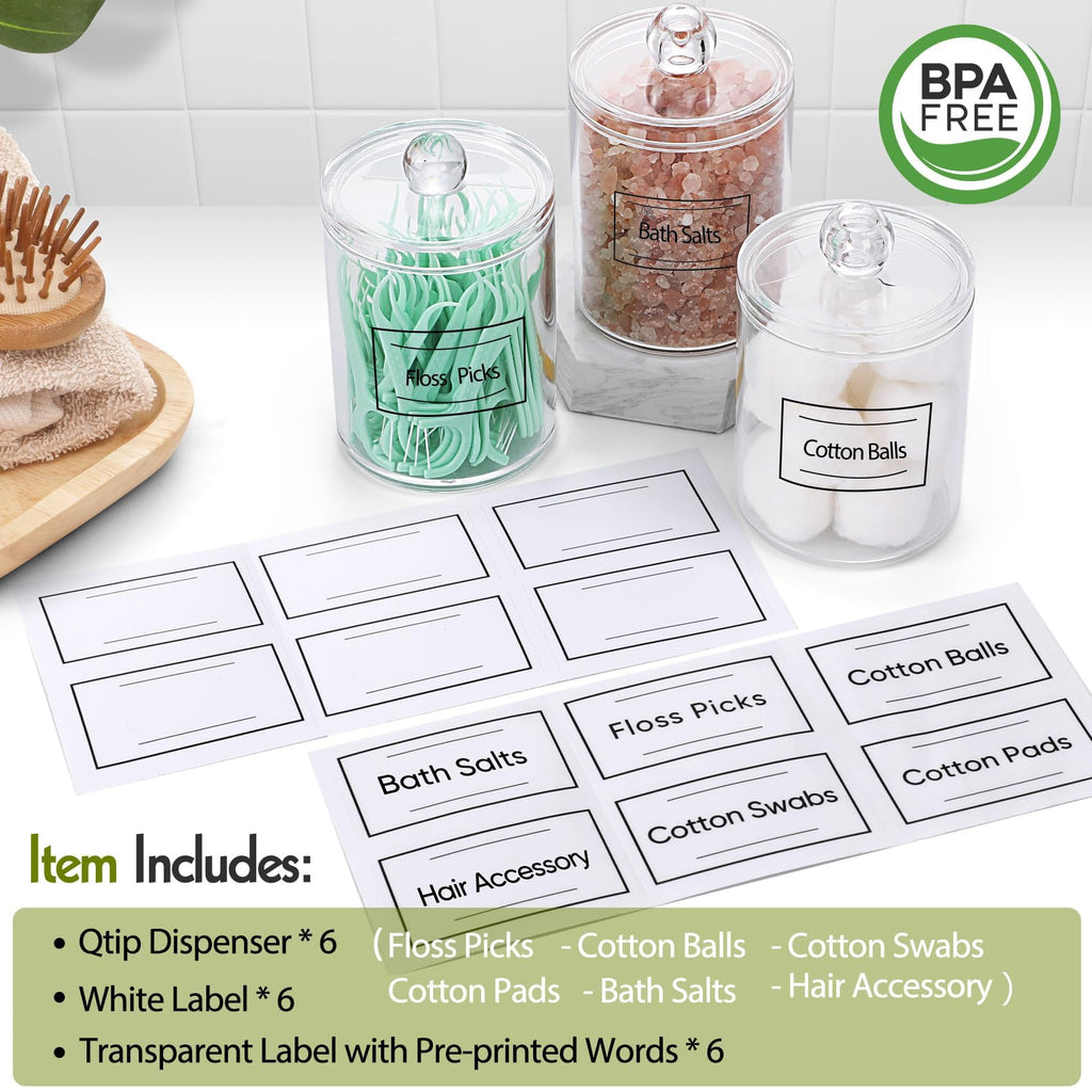 4 Pack Acrylic Qtip Holder Dispenser for Cotton Swabs, Balls, Pads, Floss Picks- Small Clear Plastic Canister Apothecary Jar Set, Bathroom Essentials Accessories Decor, Vanity Makeup Storage Organizer