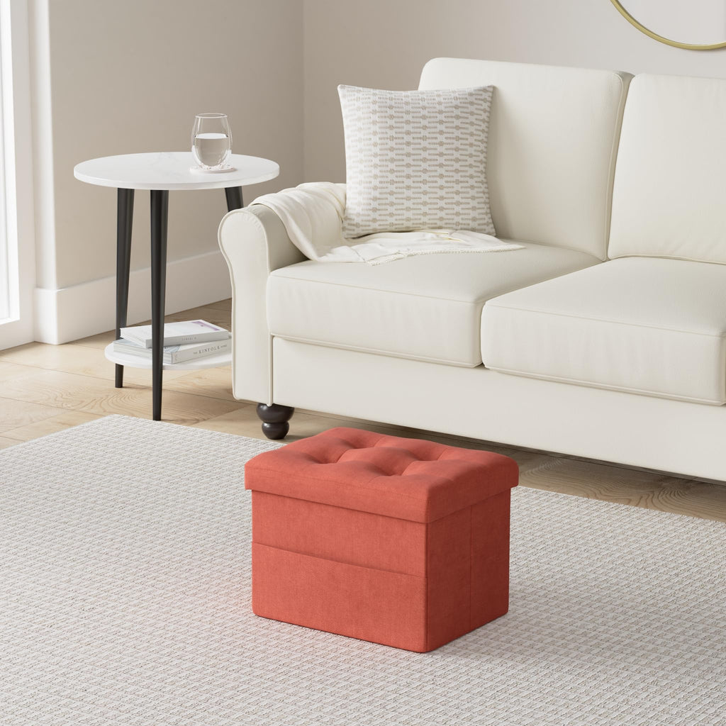 LINMAGCO Ottoman Storage Ottoman with Storage Small Foot Rest Stool Under Desk Stool Short Folding Footrest Linen Cloth Dark Gray 16X12X12IN