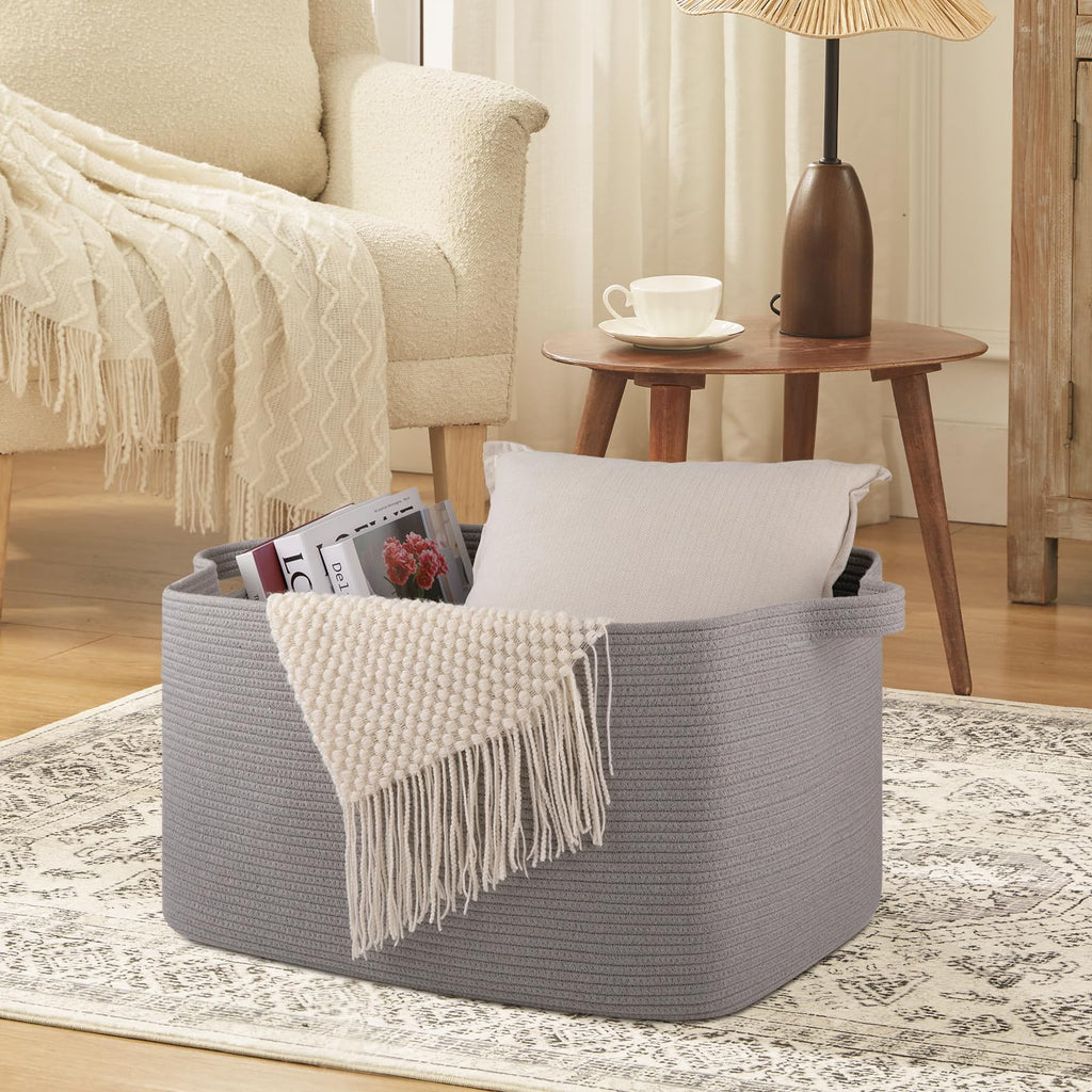 95L Extra Large Blanket Basket, 24" x 16.9" x 14.2" Woven Storage Basket for Living Room, Rectangle Nursery Blanket Storage for Toys, Towels, Dirty Clothes (Black)