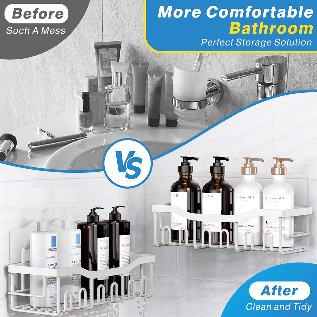 EUDELE Adhesive Shower Caddy, 5 Pack Rustproof Stainless Steel Bath Organizers With Large Capacity, No Drilling Shelves for Bathroom Storage & Home Decor