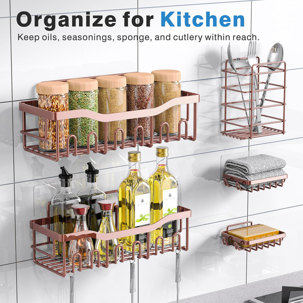 EUDELE Adhesive Shower Caddy, 5 Pack Rustproof Stainless Steel Bath Organizers With Large Capacity, No Drilling Shelves for Bathroom Storage & Home Decor