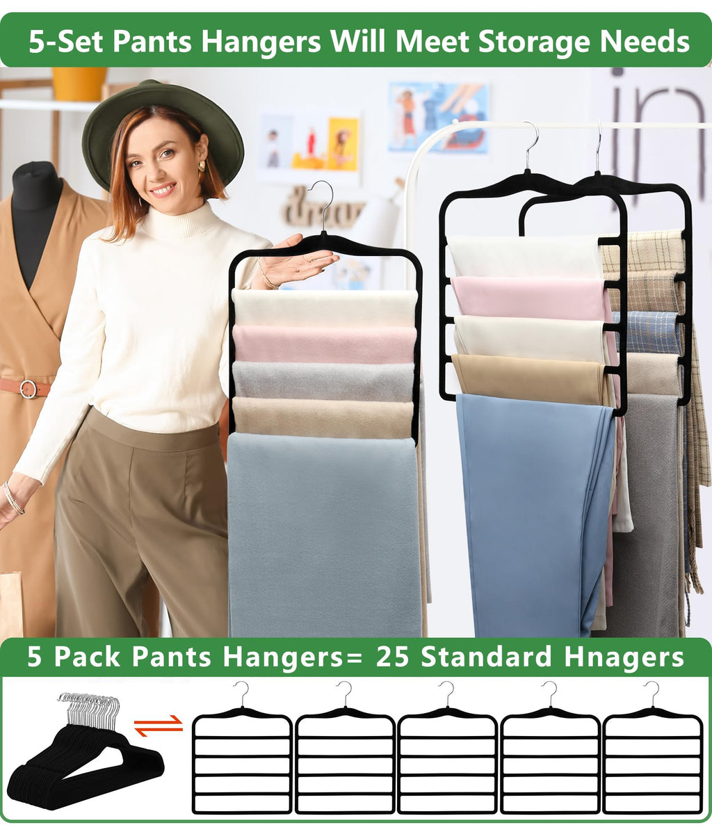 Closet Organizers and Storage,3 Pack Organization and Storage Pants-Hangers-Space-Saving,Velvet Hanger for Dorm Room for College Students Girls Boys Guys Hanging Jean Scarf