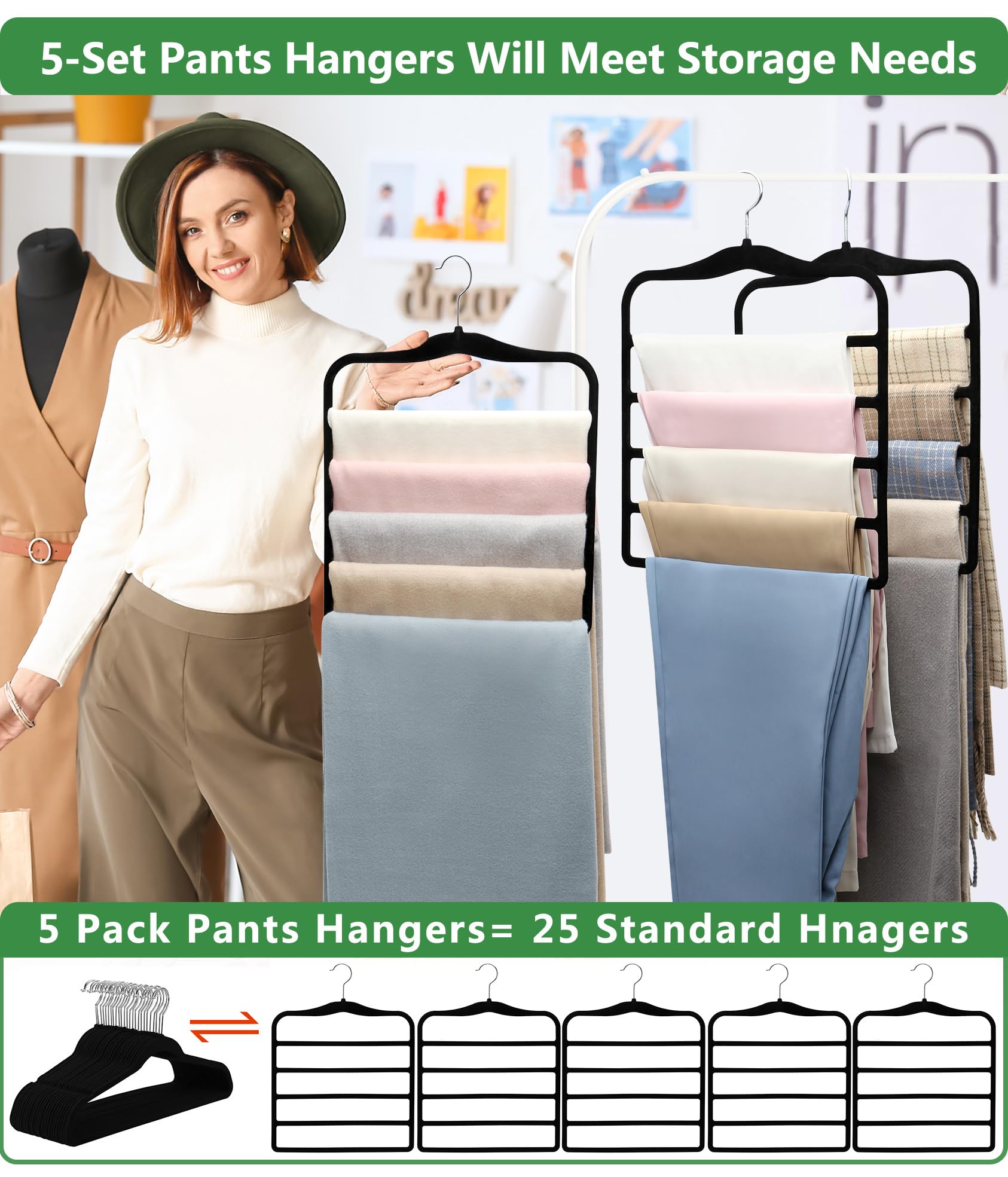 Closet Organizers and Storage,3 Pack Organization and Storage Pants-Hangers-Space-Saving,Velvet Hanger for Dorm Room for College Students Girls Boys Guys Hanging Jean Scarf