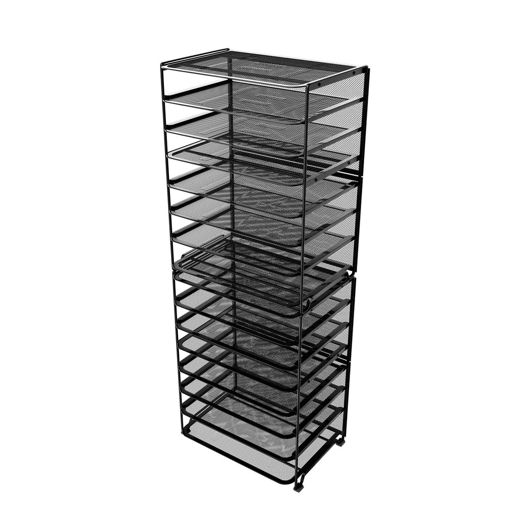 Simple Trending 7 Tier Desk File Organizer, Letter Tray Paper Organizer with Pen Holder and Metal Hanging Basket, Black