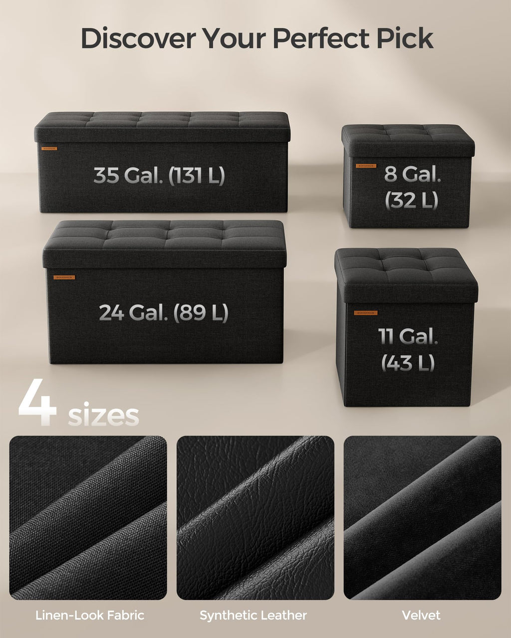 SONGMICS Mazie Collection - 30 Inches Folding Storage Ottoman Bench, Ottoman Foot Rest, End of Bed Bench, Storage Chest, Load 660 lb, for Living Room, Bedroom, Entryway, Ink Black ULSF047B01