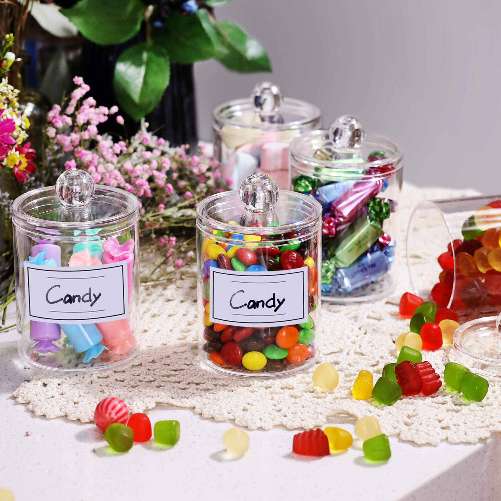 4 Pack Acrylic Qtip Holder Dispenser for Cotton Swabs, Balls, Pads, Floss Picks- Small Clear Plastic Canister Apothecary Jar Set, Bathroom Essentials Accessories Decor, Vanity Makeup Storage Organizer