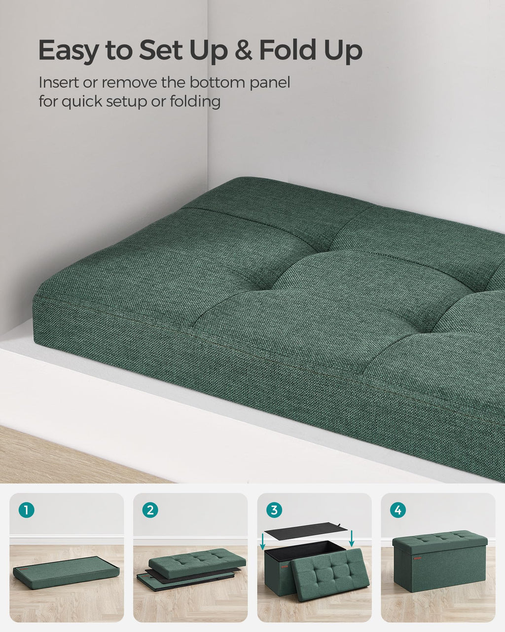 SONGMICS Mazie Collection - 30 Inches Folding Storage Ottoman Bench, Ottoman Foot Rest, End of Bed Bench, Storage Chest, Load 660 lb, for Living Room, Bedroom, Entryway, Ink Black ULSF047B01