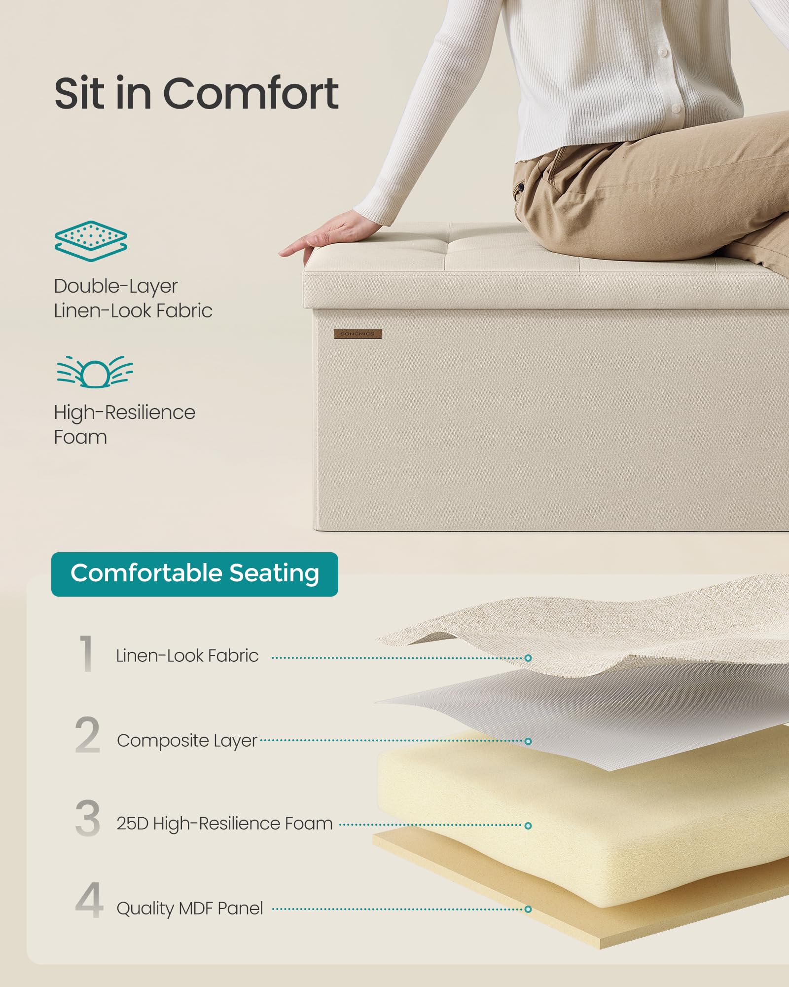 SONGMICS Mazie Collection - 30 Inches Folding Storage Ottoman Bench, Ottoman Foot Rest, End of Bed Bench, Storage Chest, Load 660 lb, for Living Room, Bedroom, Entryway, Ink Black ULSF047B01