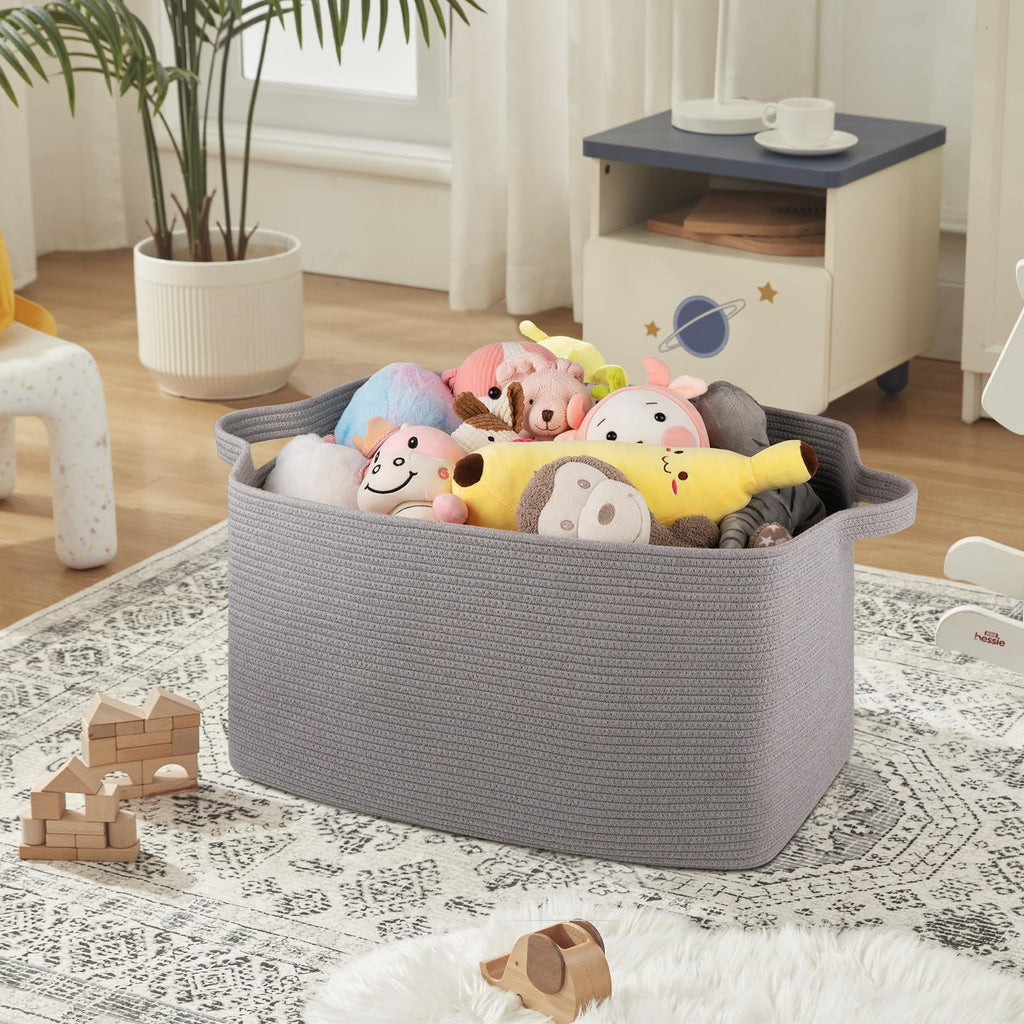 95L Extra Large Blanket Basket, 24" x 16.9" x 14.2" Woven Storage Basket for Living Room, Rectangle Nursery Blanket Storage for Toys, Towels, Dirty Clothes (Black)