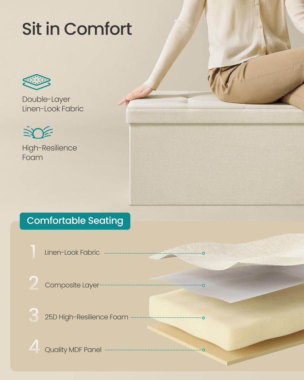 SONGMICS Mazie Collection - 30 Inches Folding Storage Ottoman Bench, Ottoman Foot Rest, End of Bed Bench, Storage Chest, Load 660 lb, for Living Room, Bedroom, Entryway, Ink Black ULSF047B01