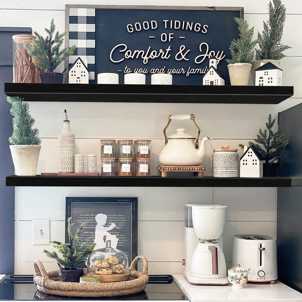 QEEIG Bathroom Floating Shelves for Wall - 15.7" Wall Mounted Shelf Over Toilet Farmhouse Home Decor Display Bookshelf Small 15.7 x 6.7 inch Set of 2, Rustic Brown (008-40BN)