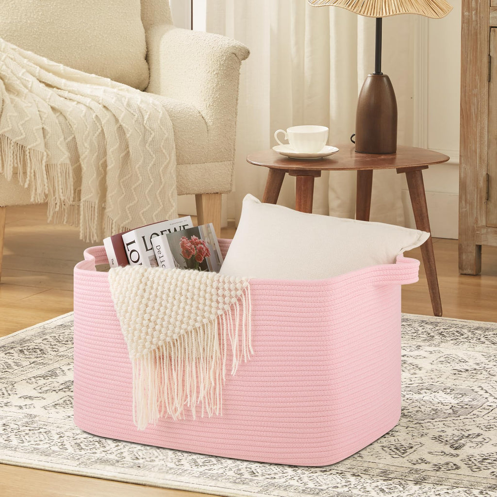 95L Extra Large Blanket Basket, 24" x 16.9" x 14.2" Woven Storage Basket for Living Room, Rectangle Nursery Blanket Storage for Toys, Towels, Dirty Clothes (Black)