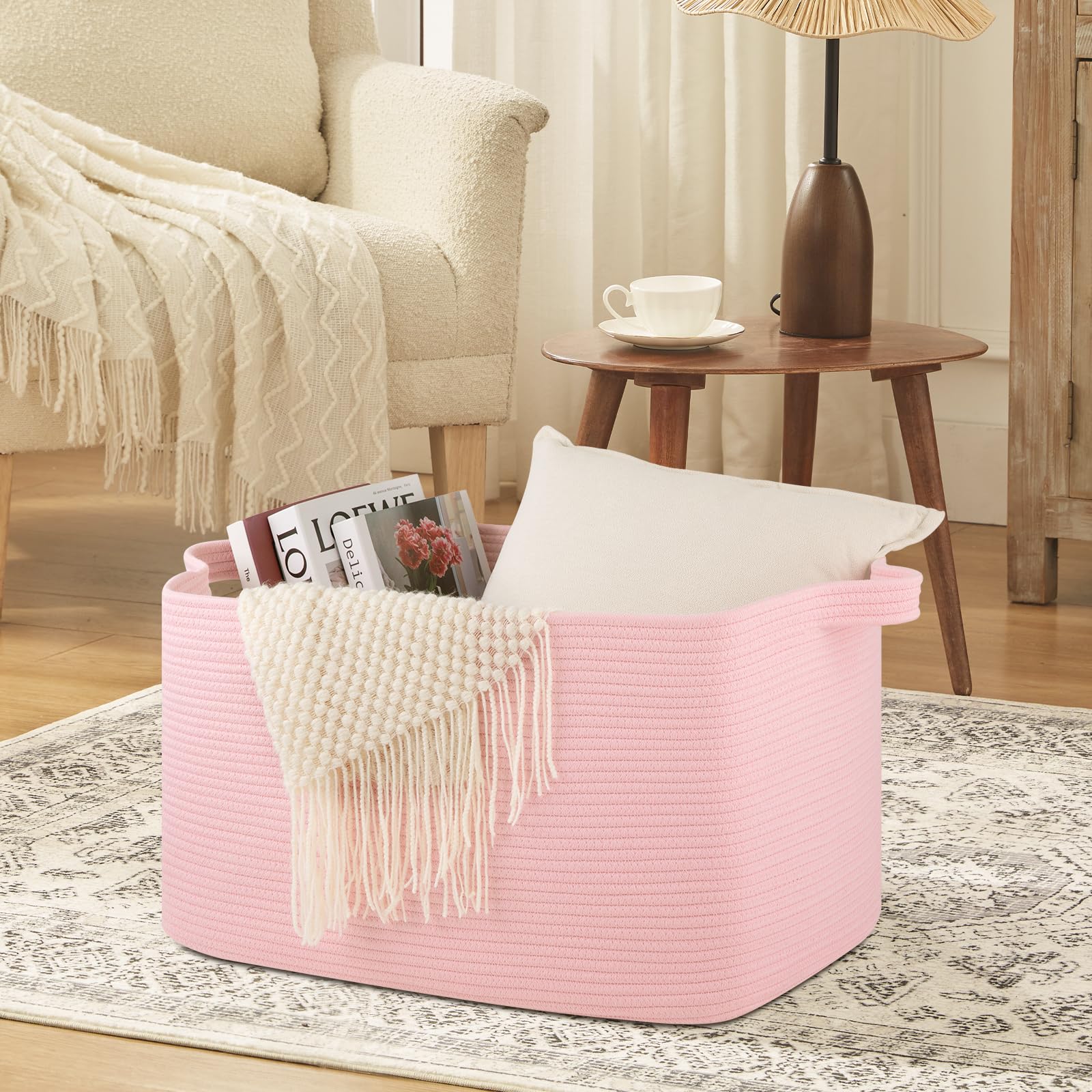 95L Extra Large Blanket Basket, 24" x 16.9" x 14.2" Woven Storage Basket for Living Room, Rectangle Nursery Blanket Storage for Toys, Towels, Dirty Clothes (Black)