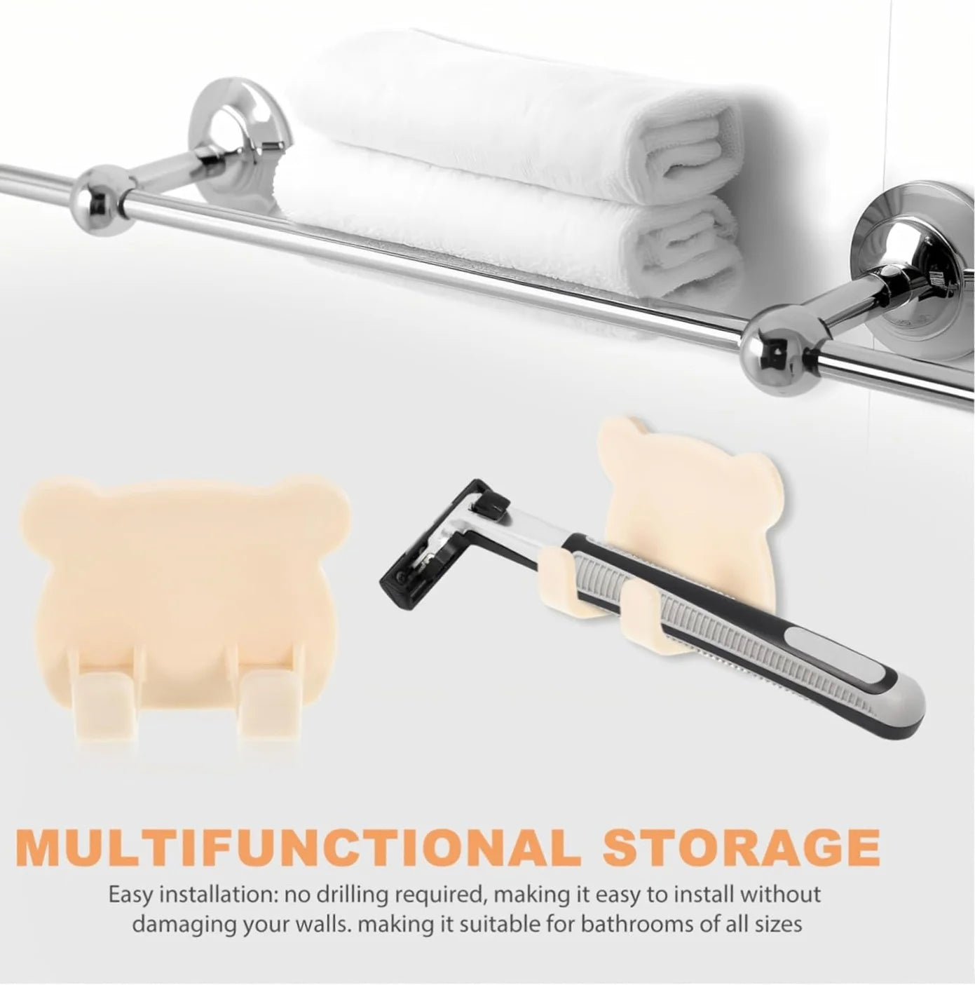 5/10pcs Shaver Rack Lovely Cartoon Bear Shaped Organizer Hook For Shaver Razor Comb Multifunctional Bathroom Storage Holder