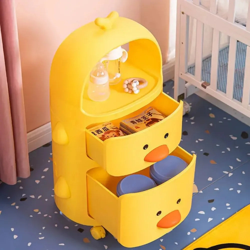 Toy Storage Rack Trolley Small Yellow Duck Multi-Layer Children Bedroom Toy Box Sundries Snack With Wheel Toy Storage Trolley