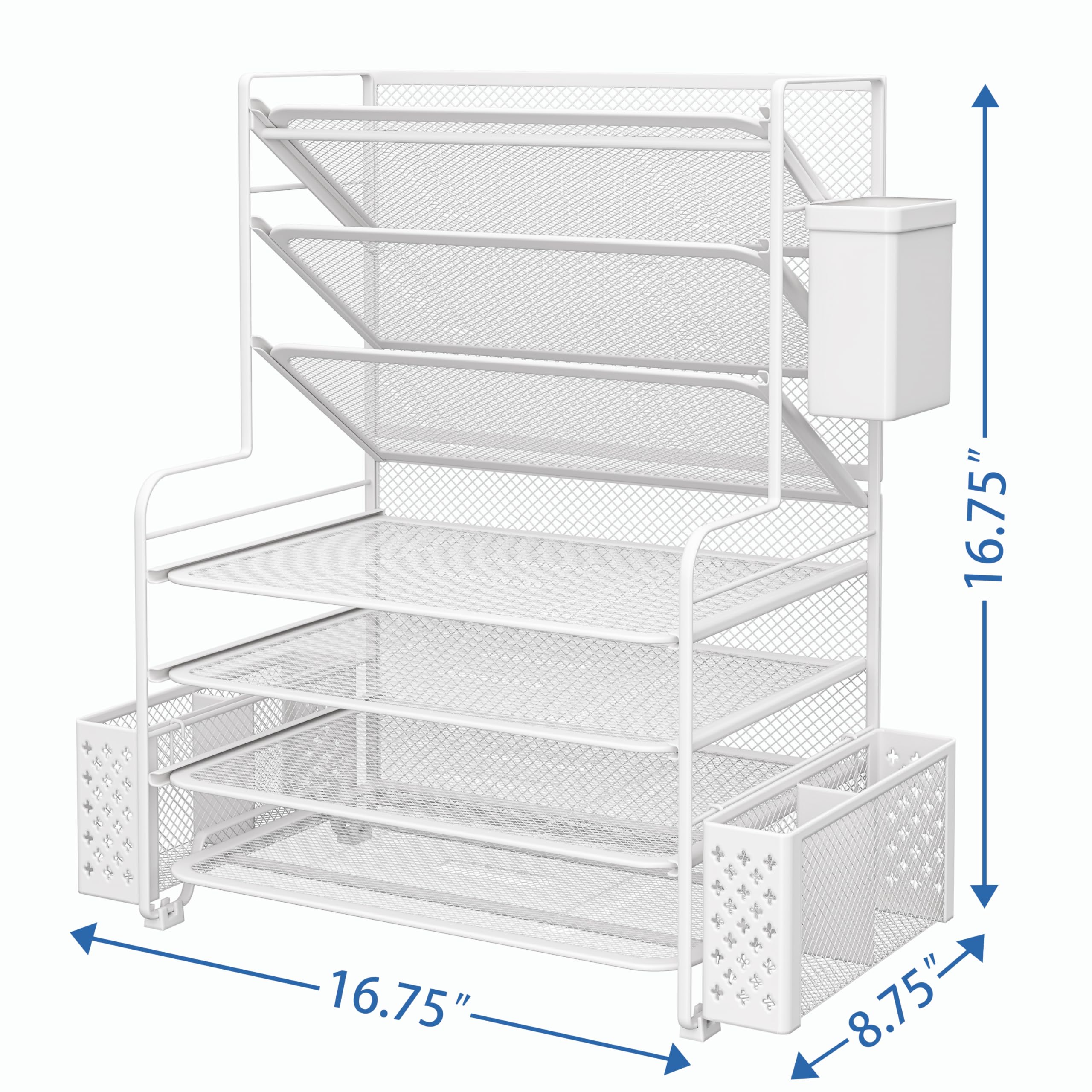 Simple Trending 7 Tier Desk File Organizer, Letter Tray Paper Organizer with Pen Holder and Metal Hanging Basket, Black