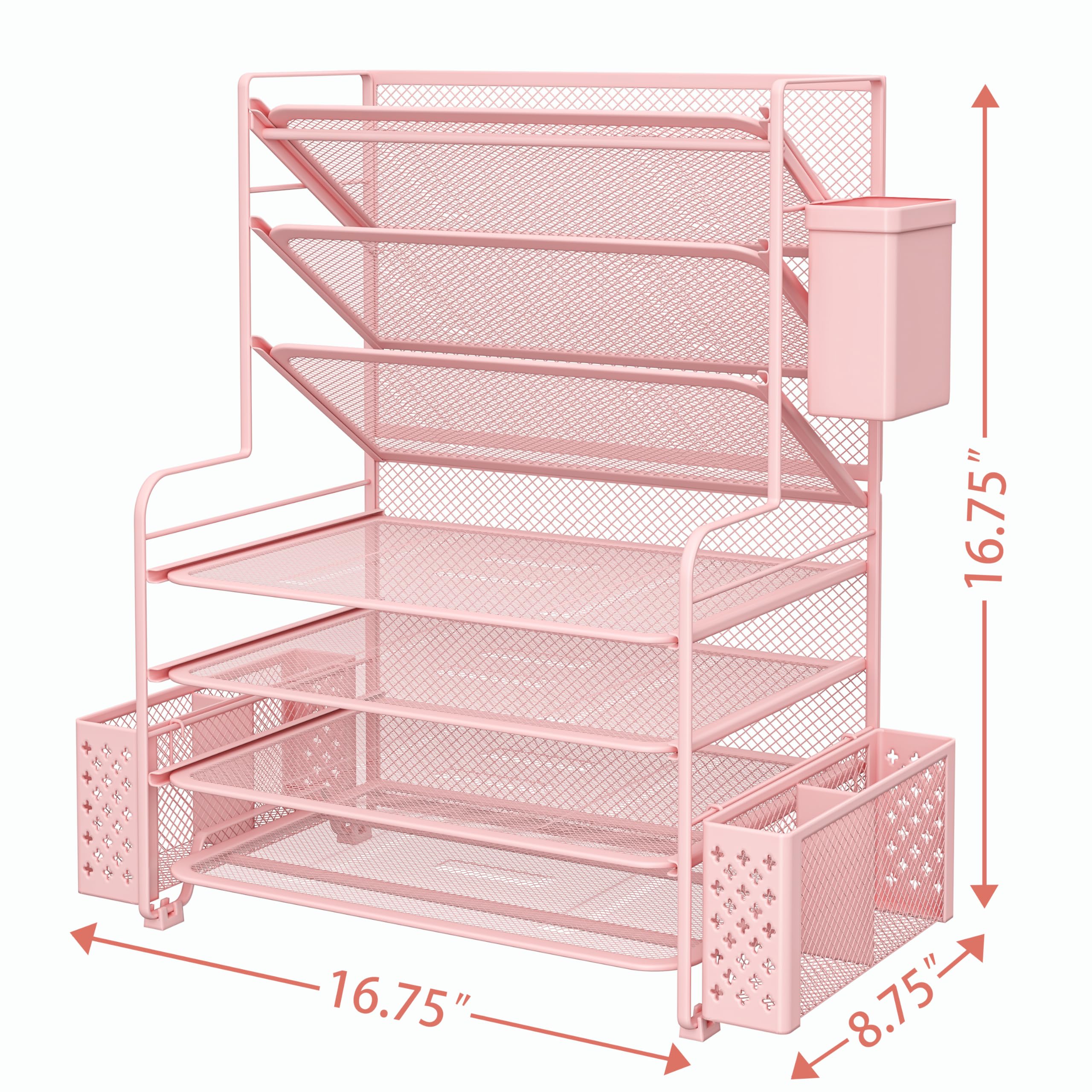 Simple Trending 7 Tier Desk File Organizer, Letter Tray Paper Organizer with Pen Holder and Metal Hanging Basket, Black