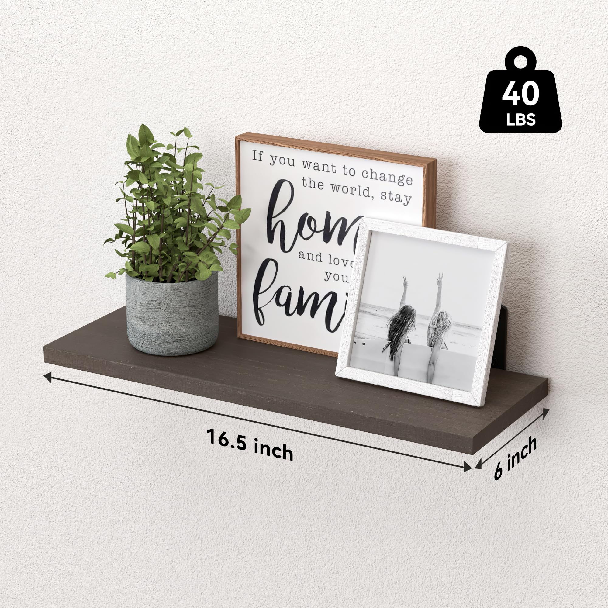 WOPITUES Wood Floating Shelves Set of 6, Shelves for Wall Decor, Farmhouse Shelf for Bedroom, Bathroom Storage Shelves, Book Shelves for Living Room - Rustic Brown