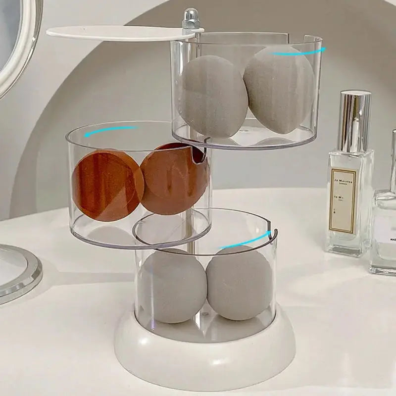 360° Rotatable Makeup Puff Storage Box – Dustproof Cotton Pad & Swab Holder, Nordic Beauty Organizer
