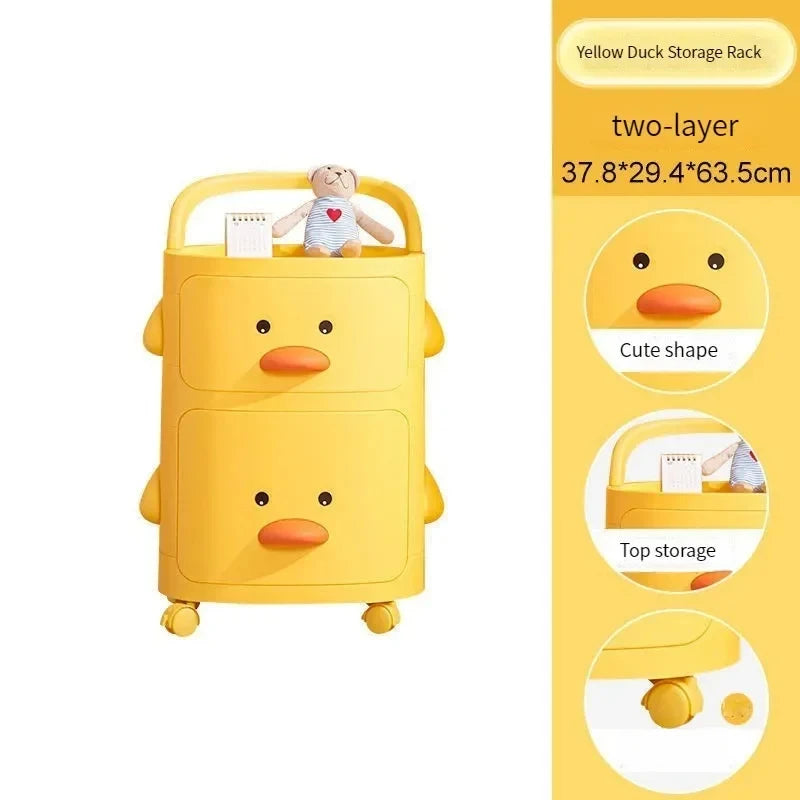Toy Storage Rack Trolley Small Yellow Duck Multi-Layer Children Bedroom Toy Box Sundries Snack With Wheel Toy Storage Trolley
