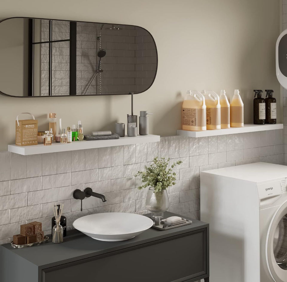 BAMEOS Floating Shelf,Wall Shelf, Decor Wall Mounted Shelves, Hanging Shelf Set for Bathroom Kitchen Living, Kitchen, Room Bedroom Storage White