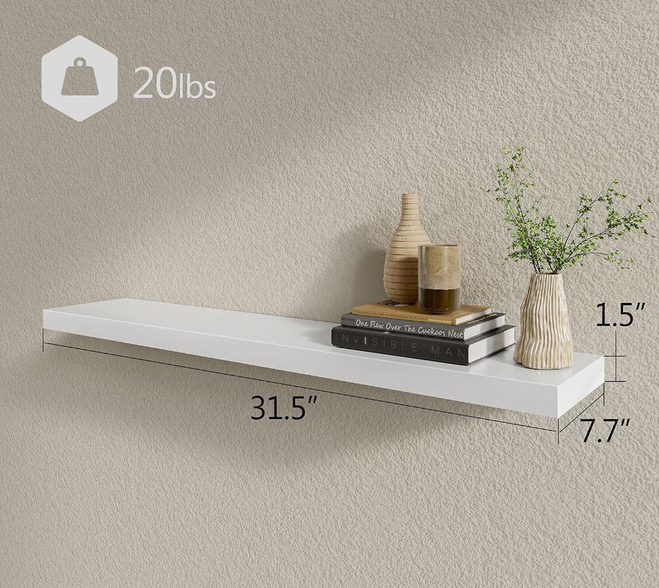 BAMEOS Floating Shelf,Wall Shelf, Decor Wall Mounted Shelves, Hanging Shelf Set for Bathroom Kitchen Living, Kitchen, Room Bedroom Storage White