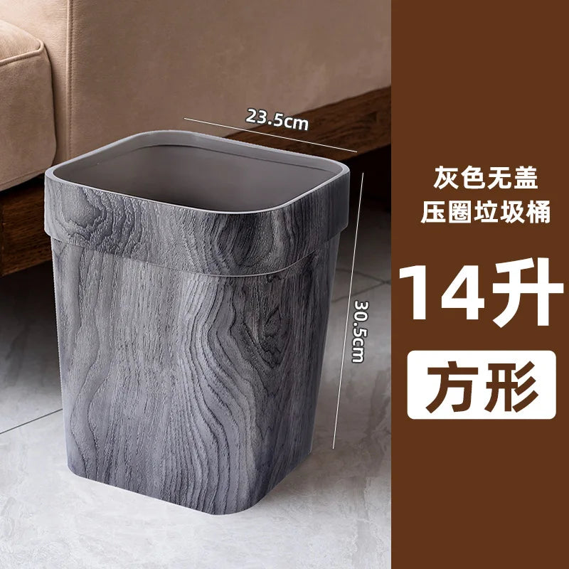 Square Wood Grain Garbage Bin Household Plastic Uncovered Office Bathroom Livingroom Kitchen 12L Dustbin Waste Basket Trash Can